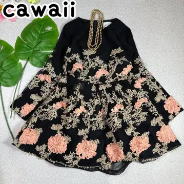 새상품급 cawaii 빅 패턴 플라워 모티브 메쉬 원피스 드레스 블랙
