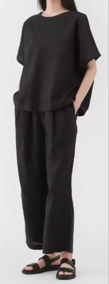 무인양품 린넨 워싱 이지 와이드 팬츠