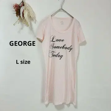조지 GEORGE 튜닉 티셔츠 L 반팔 핑크 로고 프린트