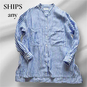SHIPS any 린넨 셔츠 포켓 스탠드 카라 스트라이프