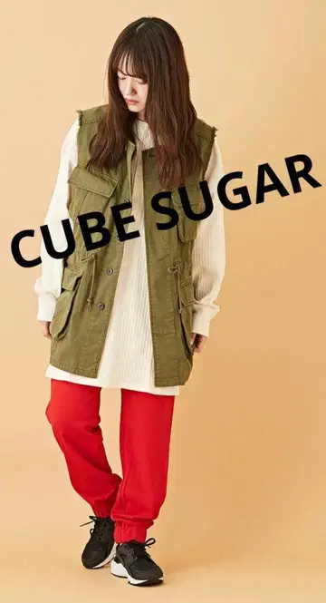 미사용 새상품 CUBE SUGAR 리브 조거 팬츠 레드