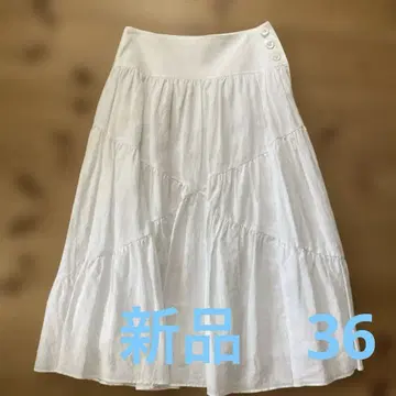 미나 페르호넨 LAND 린넨 화이트 플레어 스커트 36