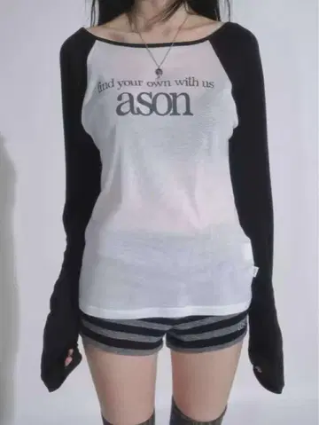 Ason ason 긴팔 티셔츠 화이트/블랙 래글런 S