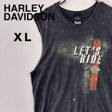 HARLEY-DAVIDSON 슬리브리스 티셔츠 XL 블랙 타이다이 무늬