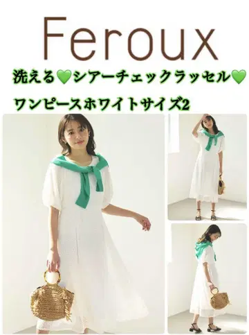 Feroux 시어 체크 반팔 원피스 화이트 사이즈 2