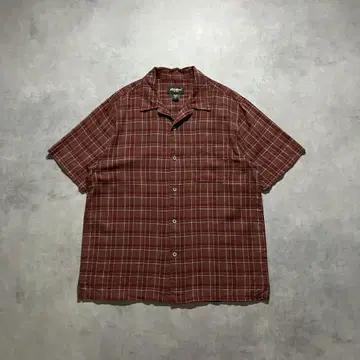 90s Eddie Bauer 린넨 오픈 카라 박스 짧은 길이 셔츠