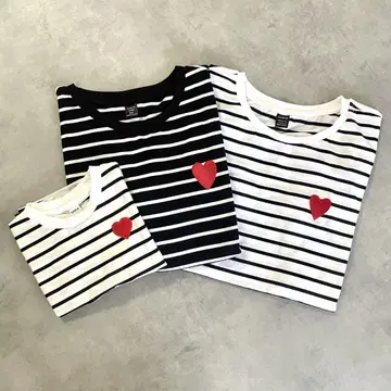 SHEIN 스트라이프 하트 자수 티셔츠 부모 페어 시밀러룩 3종 세트