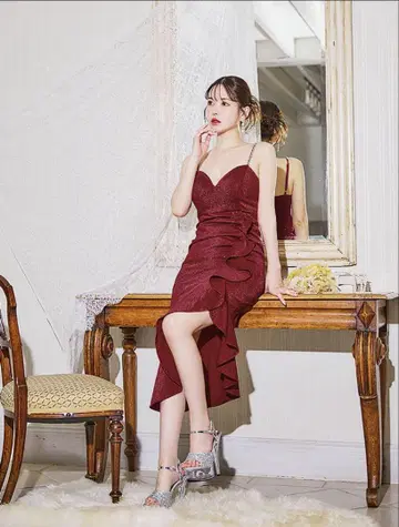 jewel 와인 레드 슬리브리스 타이트 드레스