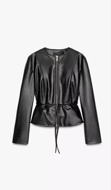 택 포함 미사용 새상품 ZARA 인조 가죽 페플럼 자켓 S