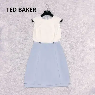 TED BAKER 컬러 블록 캡 슬리브 원피스 화이트 스카이블루