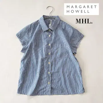 새상품급: MHL. 가슴 포켓 코튼 셔츠 반팔 스트라이프