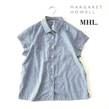 새상품급: MHL. 가슴 포켓 코튼 셔츠 반팔 스트라이프