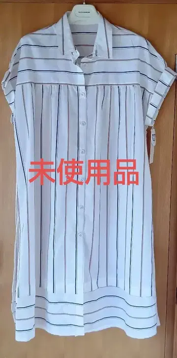 C'est Moi 반팔 셔츠 원피스 화이트 스트라이프 [미사용품]