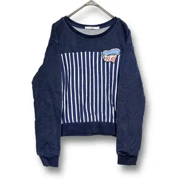 SEMIR 드롭 숄더 맨투맨 레트로 트레이닝복 스트라이프 로고 M