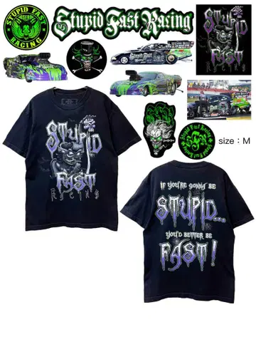 STUPID FAST RACING 티셔츠 M 블랙 USA 구제 의류