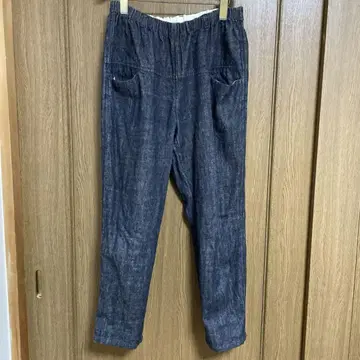 tumugu 이지 팬츠 면 린넨 허리밴딩 넉넉한 팬츠 네이비