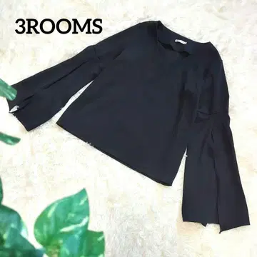3ROOMS 긴팔 티셔츠 플레어 슬리브 V넥 소매 디자인 블랙 M