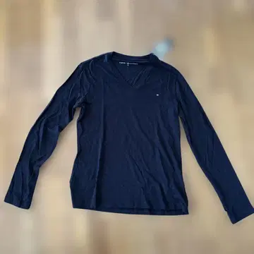 Tommy Hilfiger 블랙 V넥 긴팔 티셔츠 S