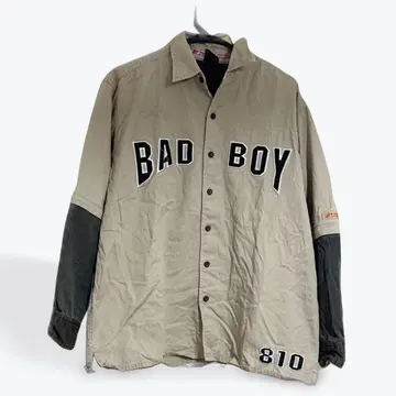 BAD BOY 자수 로고 긴팔 셔츠 M 베이지/블랙