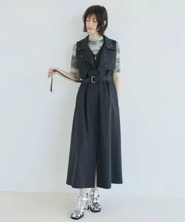 슬리브리스 셔츠 원피스 블랙 벨트 포함