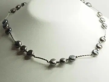 블랙 펄 실버 스테이션 목걸이 38cm