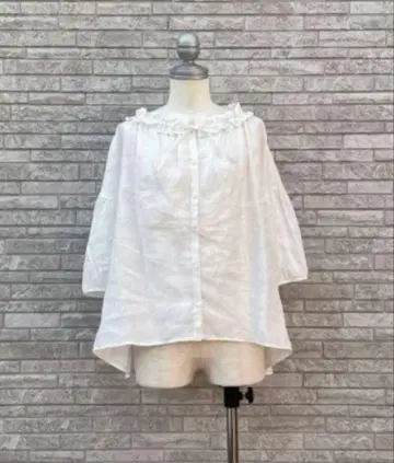 사만사 모스모스 다치카와 한정판 린넨 프론트 오픈 프릴 블라우스