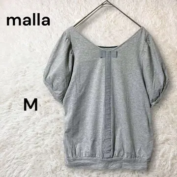 malla V 넥 반팔 코튼 티셔츠 퍼프 슬리브 센터라인 리본 M