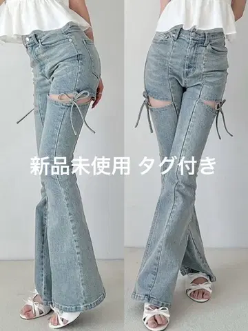RESEXXY 컷 아웃 리본 데님 팬츠