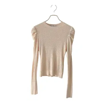 ZARA 자라(M) 시스루 니트 퍼프 슬리브 니트 탑/베이지