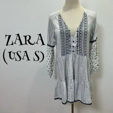 ZARA/자라/S/화이트/자수/긴팔/미디엄 길이/원피스