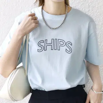 새상품 SHIPS 쉽스 라운드 프린트 로고 티셔츠 라이트 블루 M