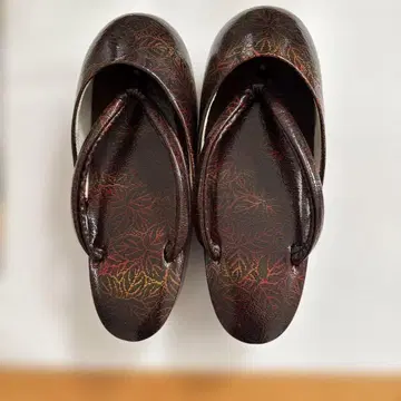 하이힐 셋타 브라운과 빨간색 잎 무늬