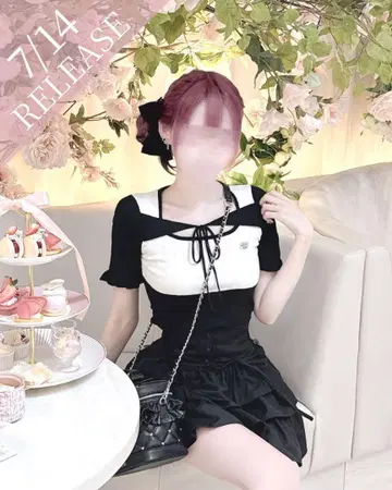 미사용 새상품 미셸 마카롱 바이컬러 니트탑 프리 사이즈 블랙