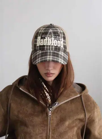 badblood 체크 무늬 야구 모자
