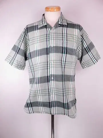 SCHIATTI 스카티 반팔 셔츠 린넨 카라 2WAY 체크 그린 M