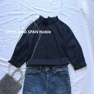 SPICK AND SPAN Noble 스탠드 카라 프릴 블라우스 면