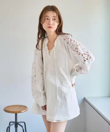 블라우스 셔츠 소매 레이스 튜닉