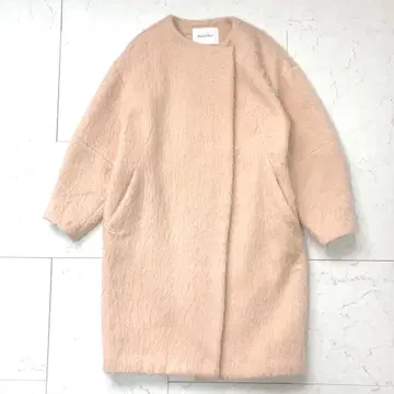스픽 앤 스팬 울 모헤어 샤기 노카라 코트