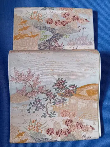 고급 실크 후쿠로 오비 꽃무늬 자수