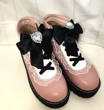 디어마이러브 로우 힐 하트 비쥬 레이스업 숏부츠