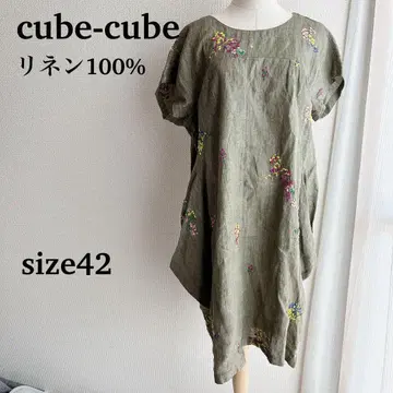 cube-cube 센소유니코 린넨 꽃 자수 원피스 튜닉 42 사이즈