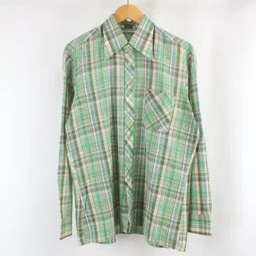 70s VINTAGE LINCRON 체크 워크 셔츠 구제 의류 남성용