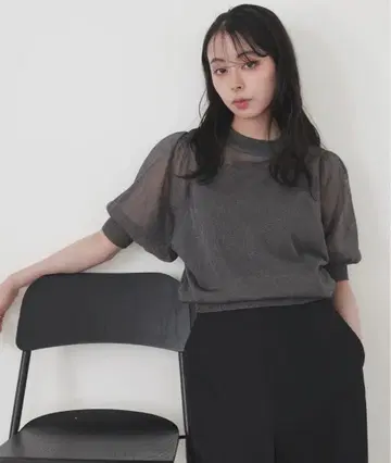 시어 볼륨 슬리브 썸머 니트