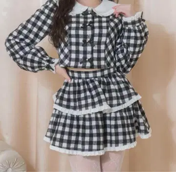 허니시나몬 펄 리본 깅엄 셋업
