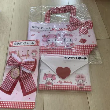 신상품, 미개봉 마이멜로디 산리오 복권 리본 참 플랫 파우치 런치 토트