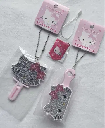 새상품 챠미 키라데코 미니 거울 참 미니 브러쉬 참 산리오