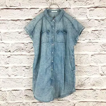 z2499:LOWRYS FARM 데님풍 셔츠 슬리브리스 블루 파랑 M