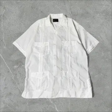 멕시코제 GUAYABERA YUCATECA 꽃 자수 쿠바 셔츠 화이트