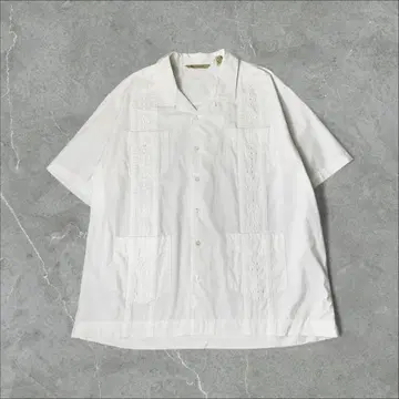 Havanera 자수 오픈 카라 셔츠 쿠바 셔츠 XXL 화이트 화이트