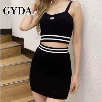GYDA 제이다 라인 파일 니트 뷔스티에 셋업 블랙